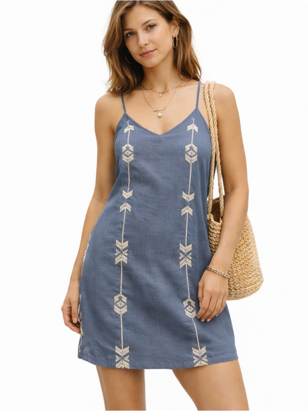 Dainty Hooligan Blue Embroidered Mini Dress Small Boho 90s‎